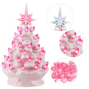 10" Pink Ceramic Christmas Tree Decoration
