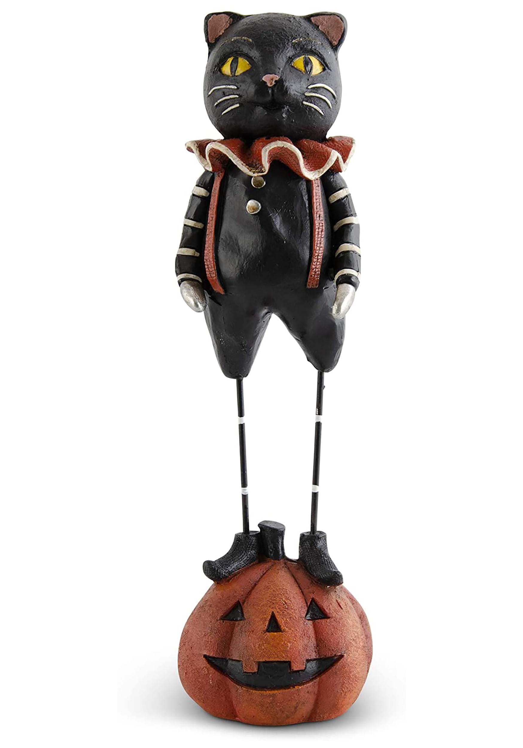 10″ Resin Black Cat with Metal Legs on Pumpkin Decoration