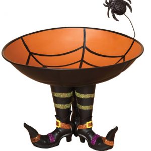 11" Metal Candy Bowl on Witch Boots with Spider Decoration