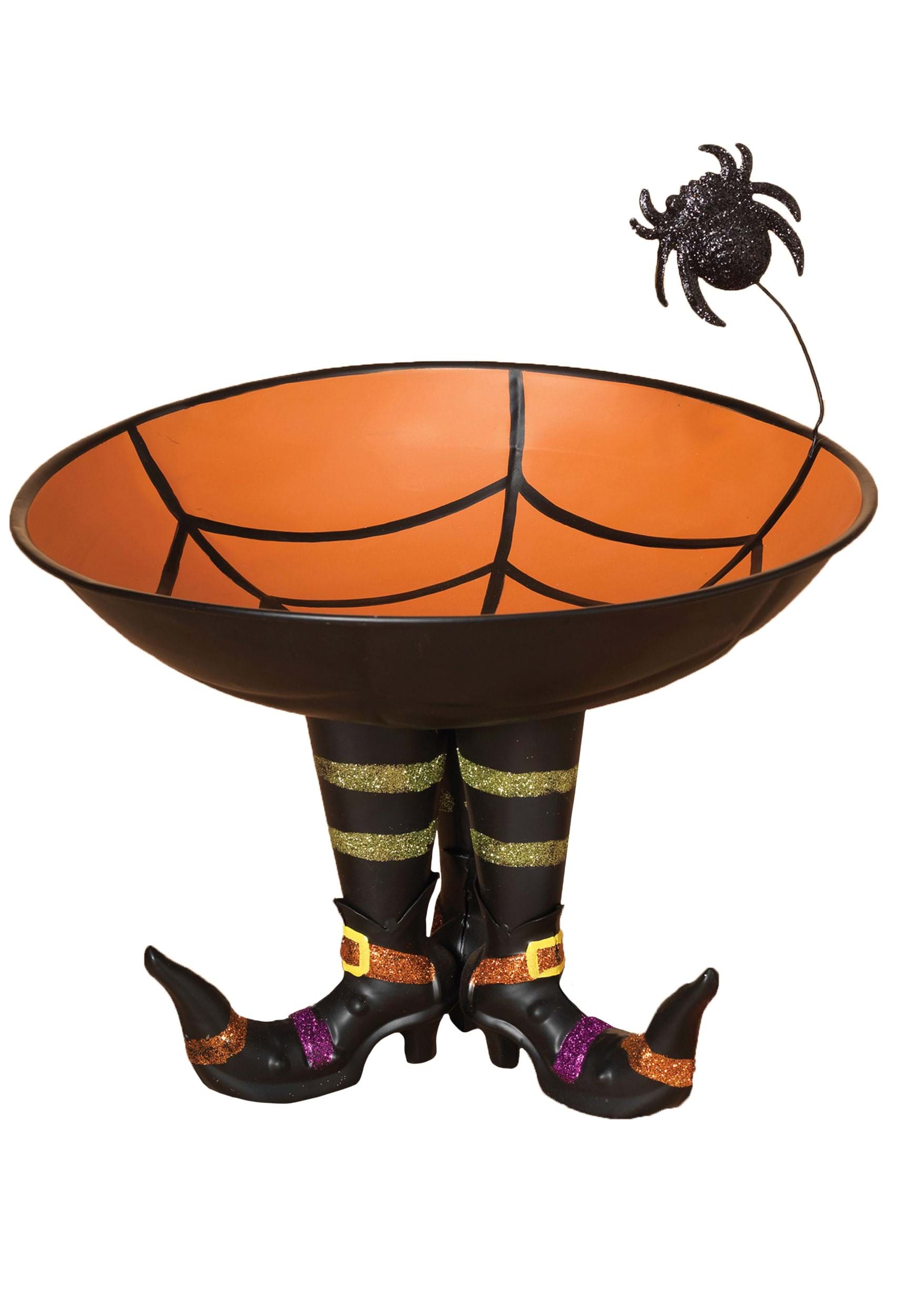 11″ Metal Candy Bowl on Witch Boots with Spider Decoration
