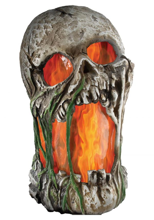 12" Flaming Rotted Skull Animated Prop