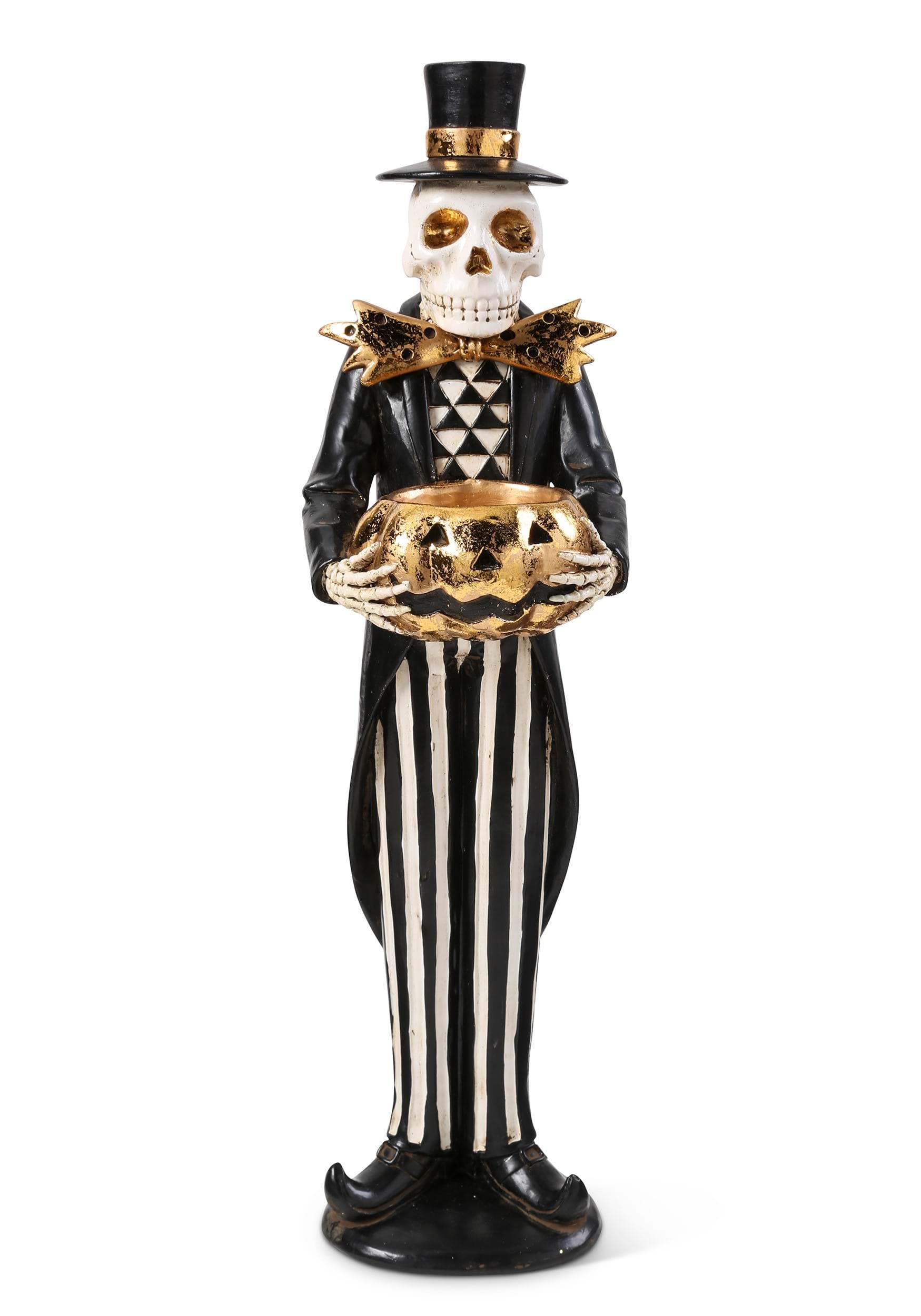 13″ Skeleton with Candle Jack O Lantern Figure