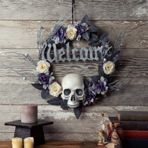 16 Inch Welcome Skull Wreath Decoration