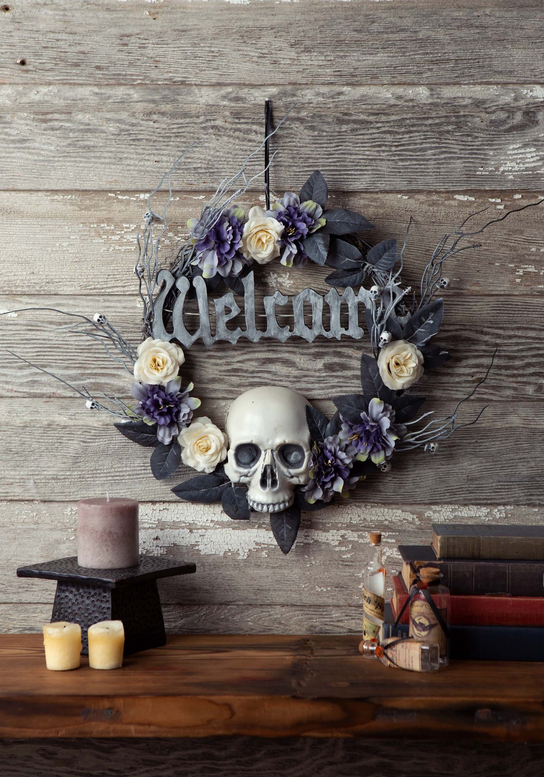 16 Inch Welcome Skull Wreath Decoration