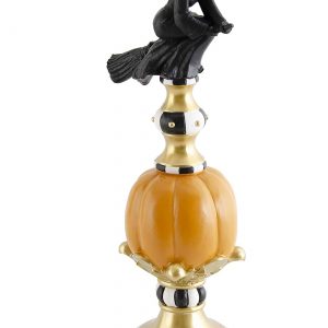 17" Resin Black White Orange and Gold Finial with Witch Prop