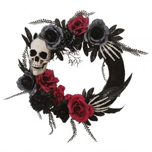 18" Black Skull Wreath with Hands and Roses