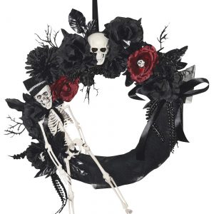 18" Black Wreath with Skeleton and Flowers