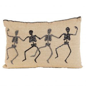 18" Tan Rectangle Decorative Pillow with Beaded Skeletons