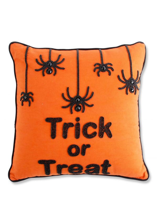 18" Trick or Treat with Spiders Decorative Pillow