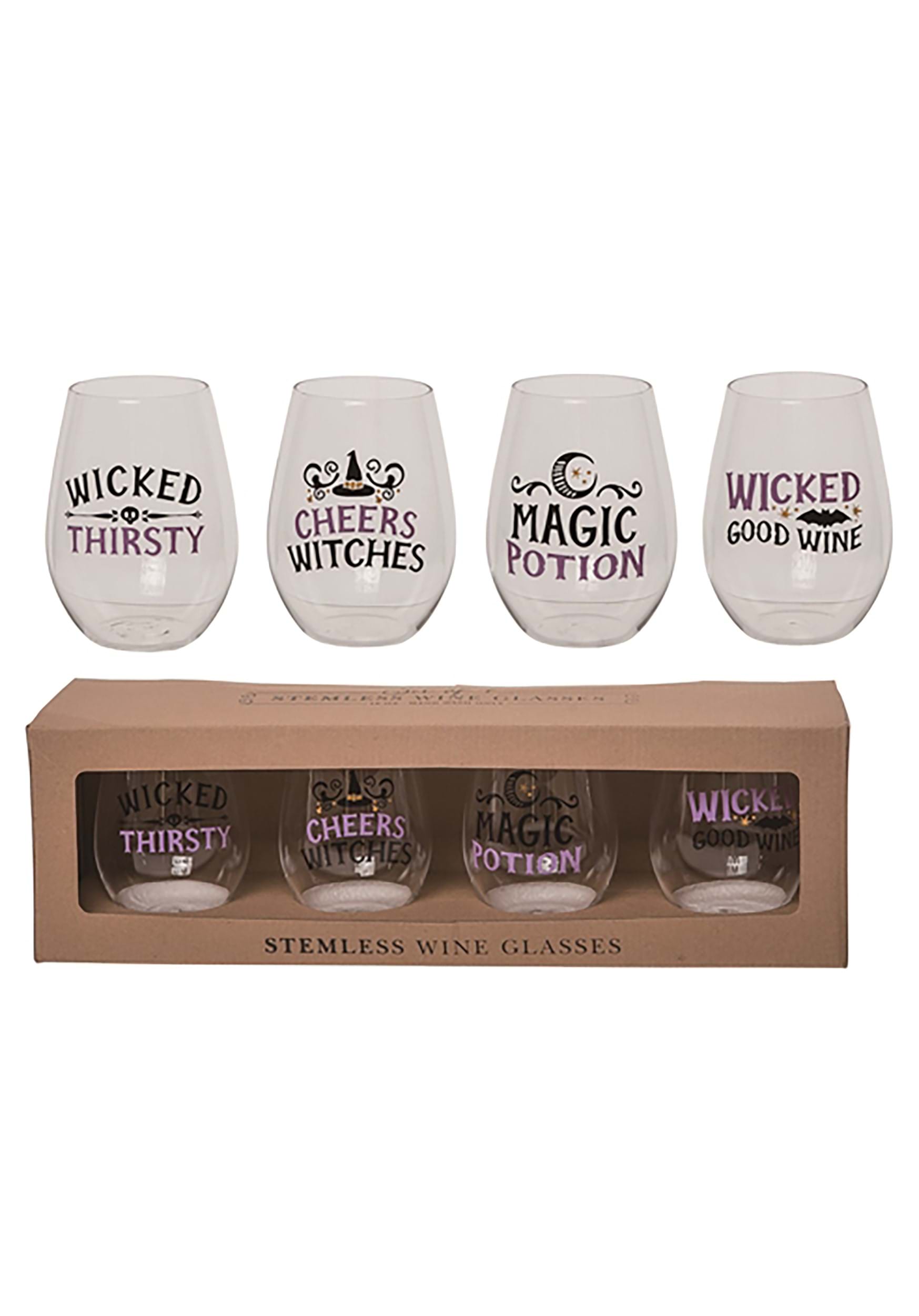 18oz Glass Witchy Stemless Wine Glass Set