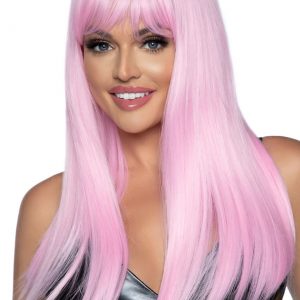 24" Long Straight Pink Wig
