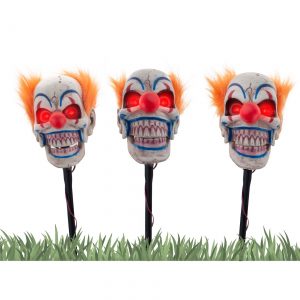 3 Piece Light Up Clown Head Stakes with Sound Prop