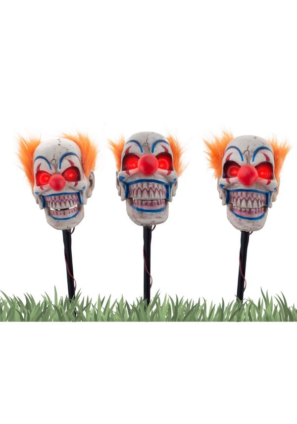 3 Piece Light Up Clown Head Stakes with Sound Prop