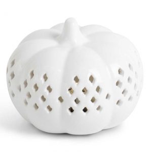 3.5" White Ceramic Cutout LED Pumpkin Decoration
