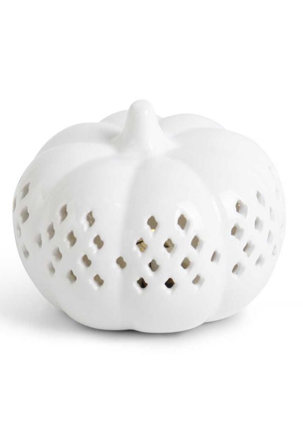 3.5" White Ceramic Cutout LED Pumpkin Decoration