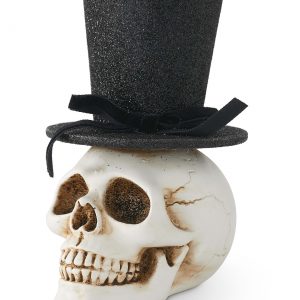 5" Resin Skull with Glittery Black Top Hat Prop