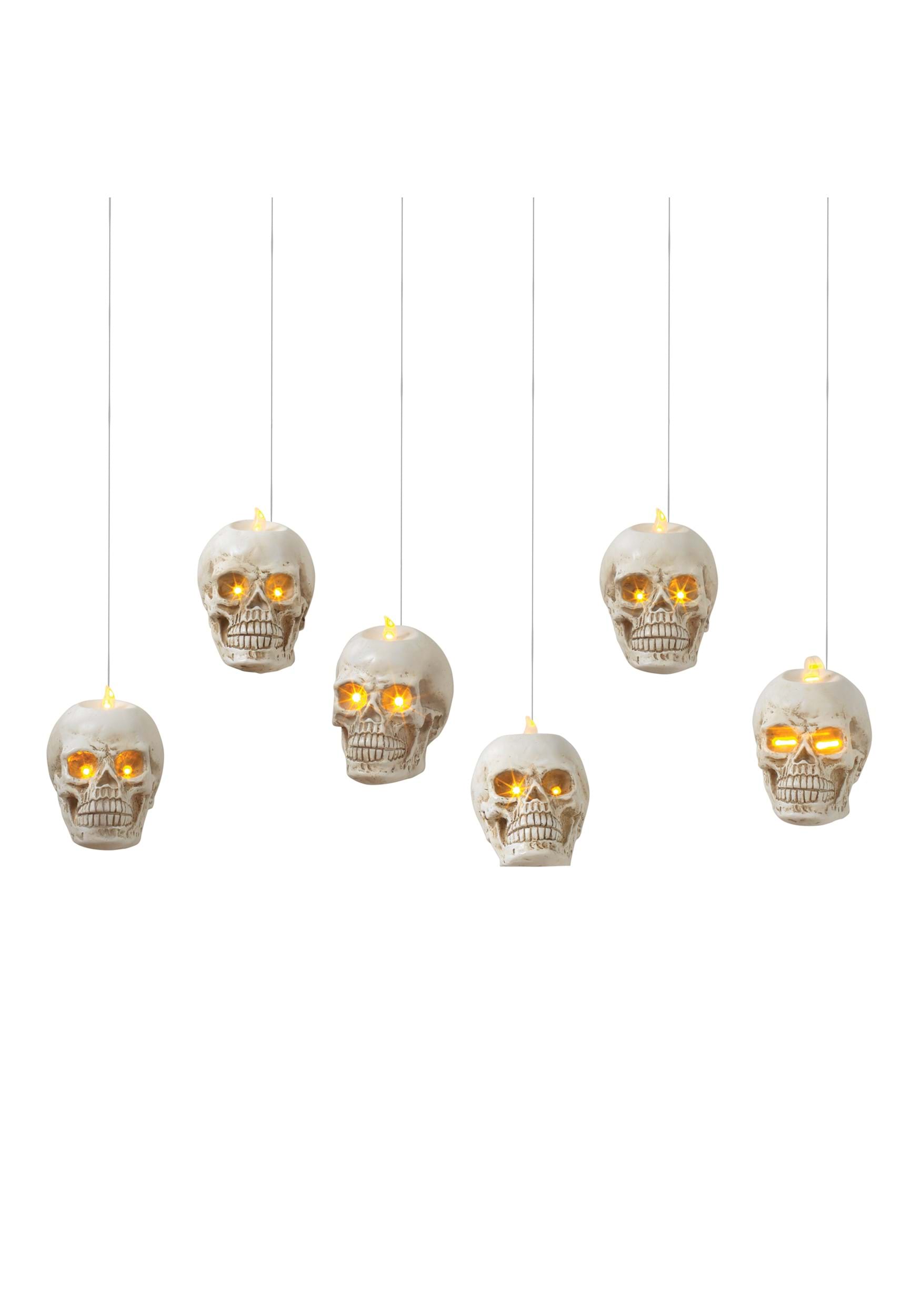 6 Lighted Hanging Skulls Decoration with Remote Control