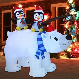 6.5FT Tall Animated Polar Bear & Penguins Inflatable