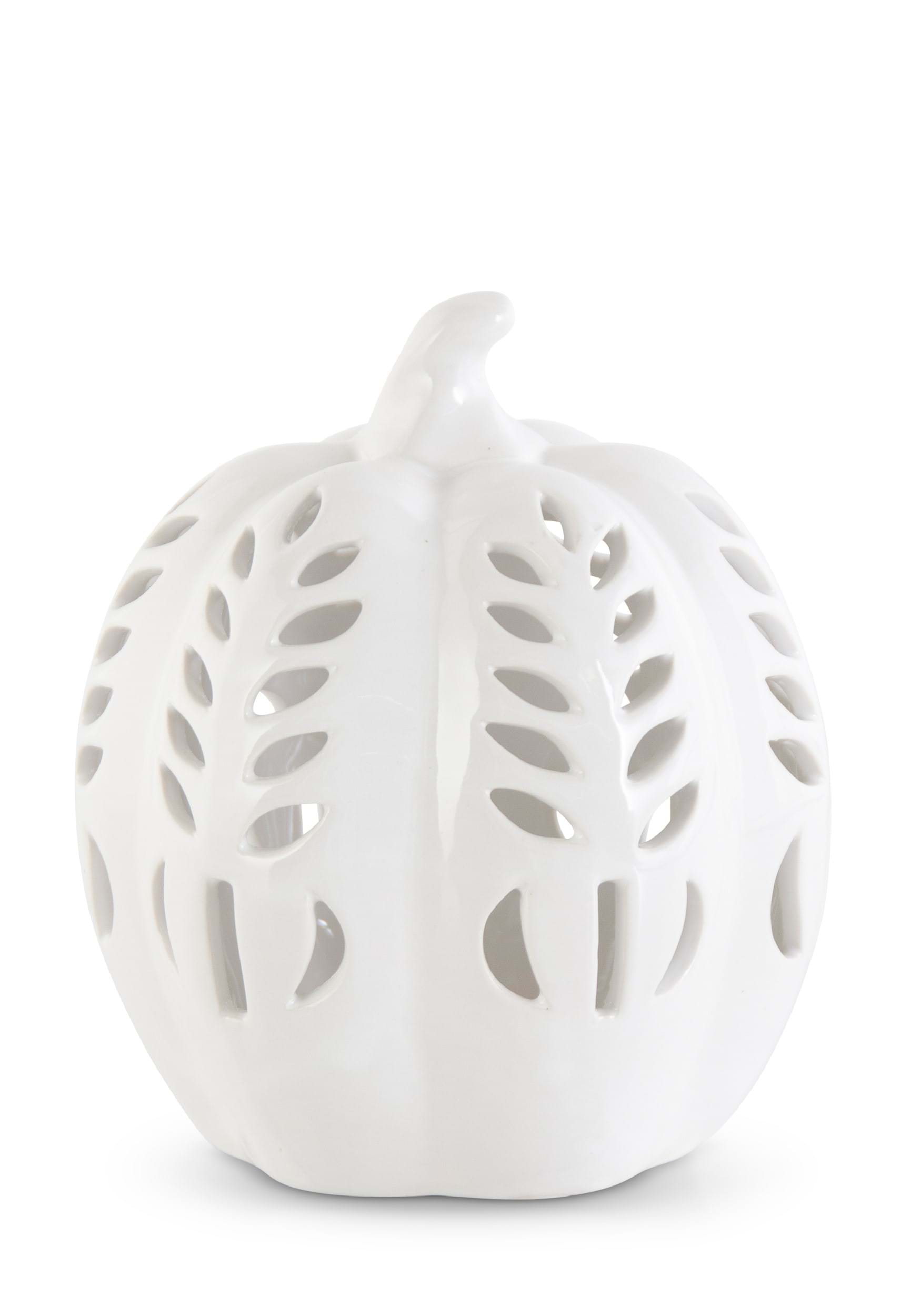 6.75″ White Ceramic LED Cutout Pumpkin Decoration