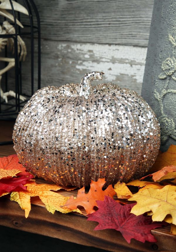 7 Inch Champagne Glitter Pumpkin Halloween Decoration