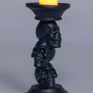 7" Resin Black Skull Candle Holder Prop