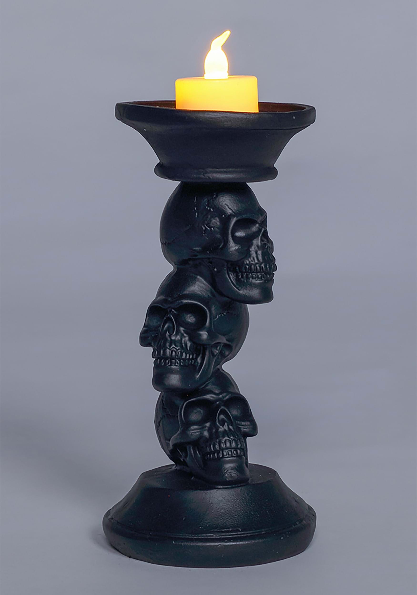 7″ Resin Black Skull Candle Holder Prop