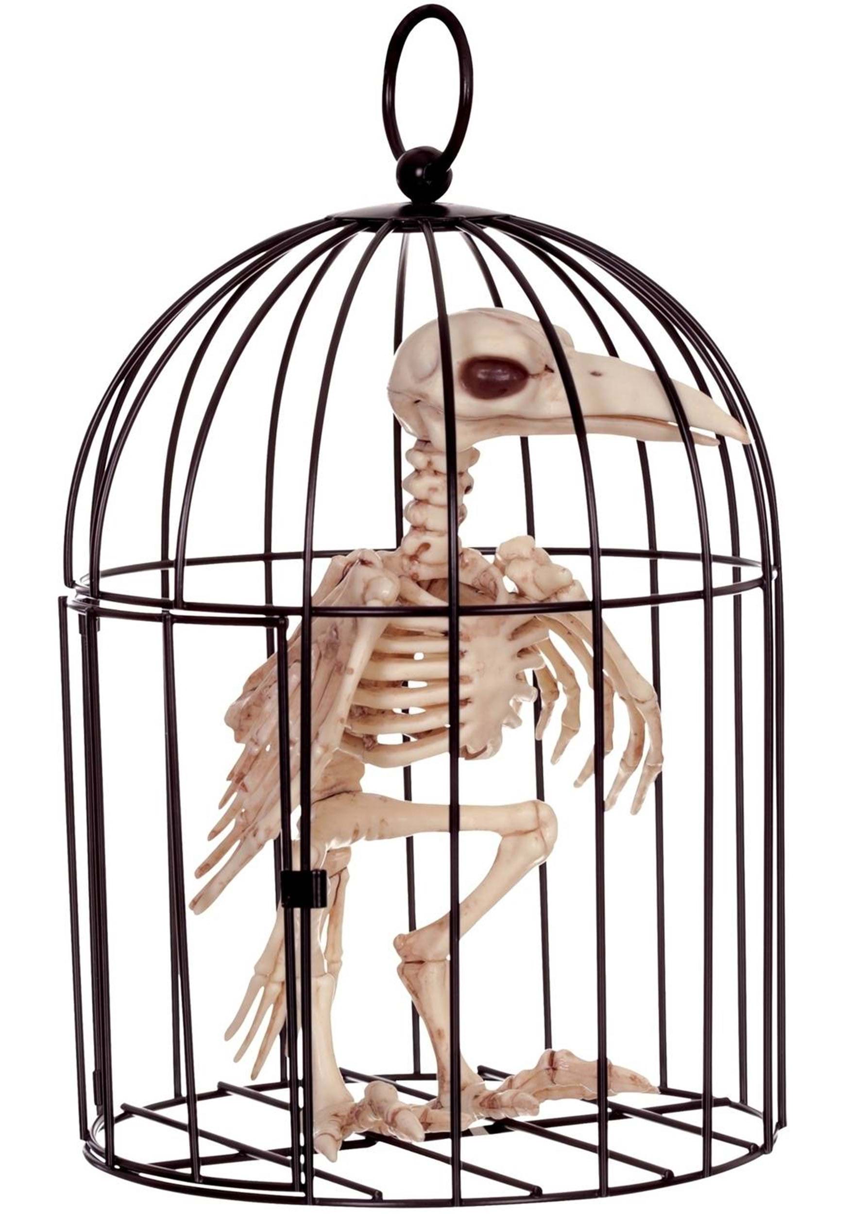 9.5″ Skeleton Raven in Cage Prop