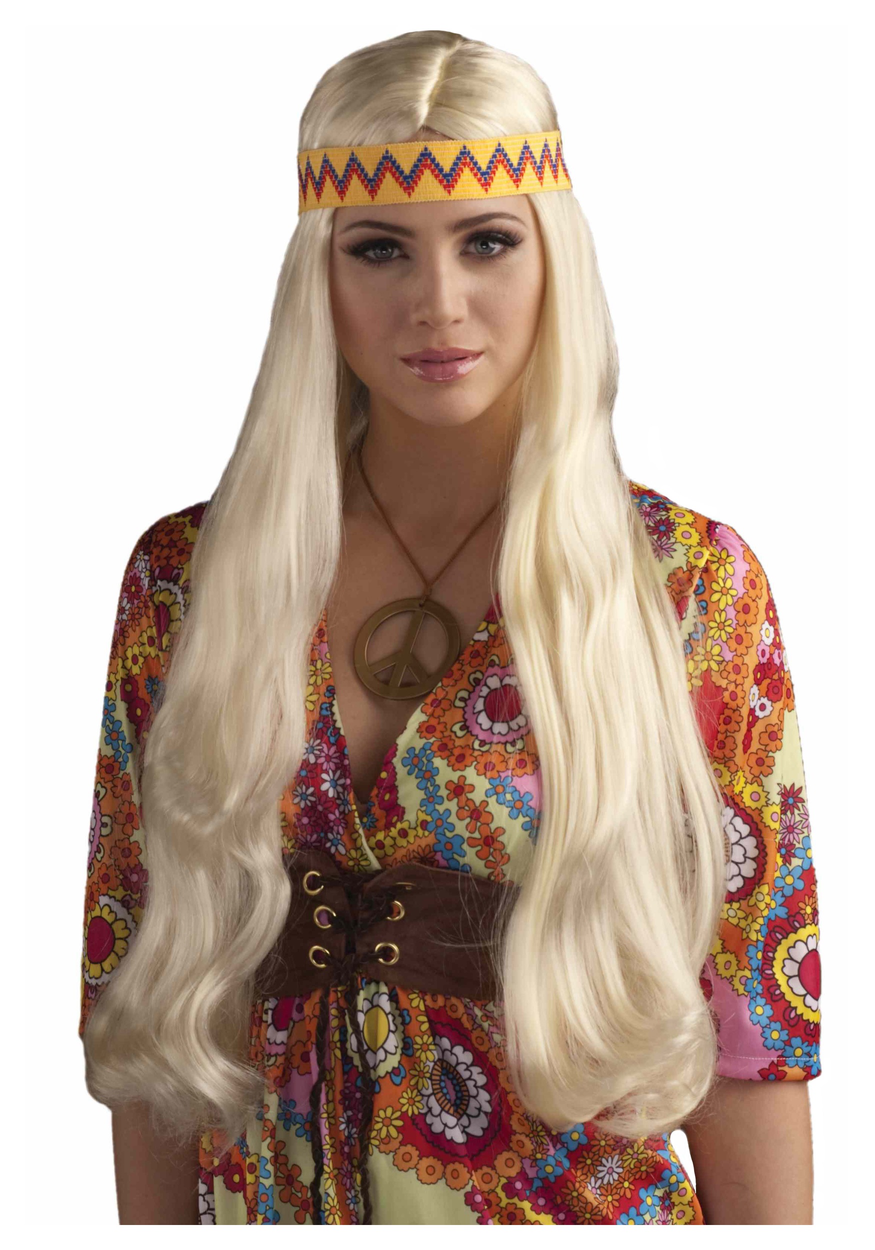 Adult Blonde Hippie Chick Wig w/ Headband