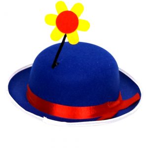 Adult Blue Clown Derby Hat with Flower