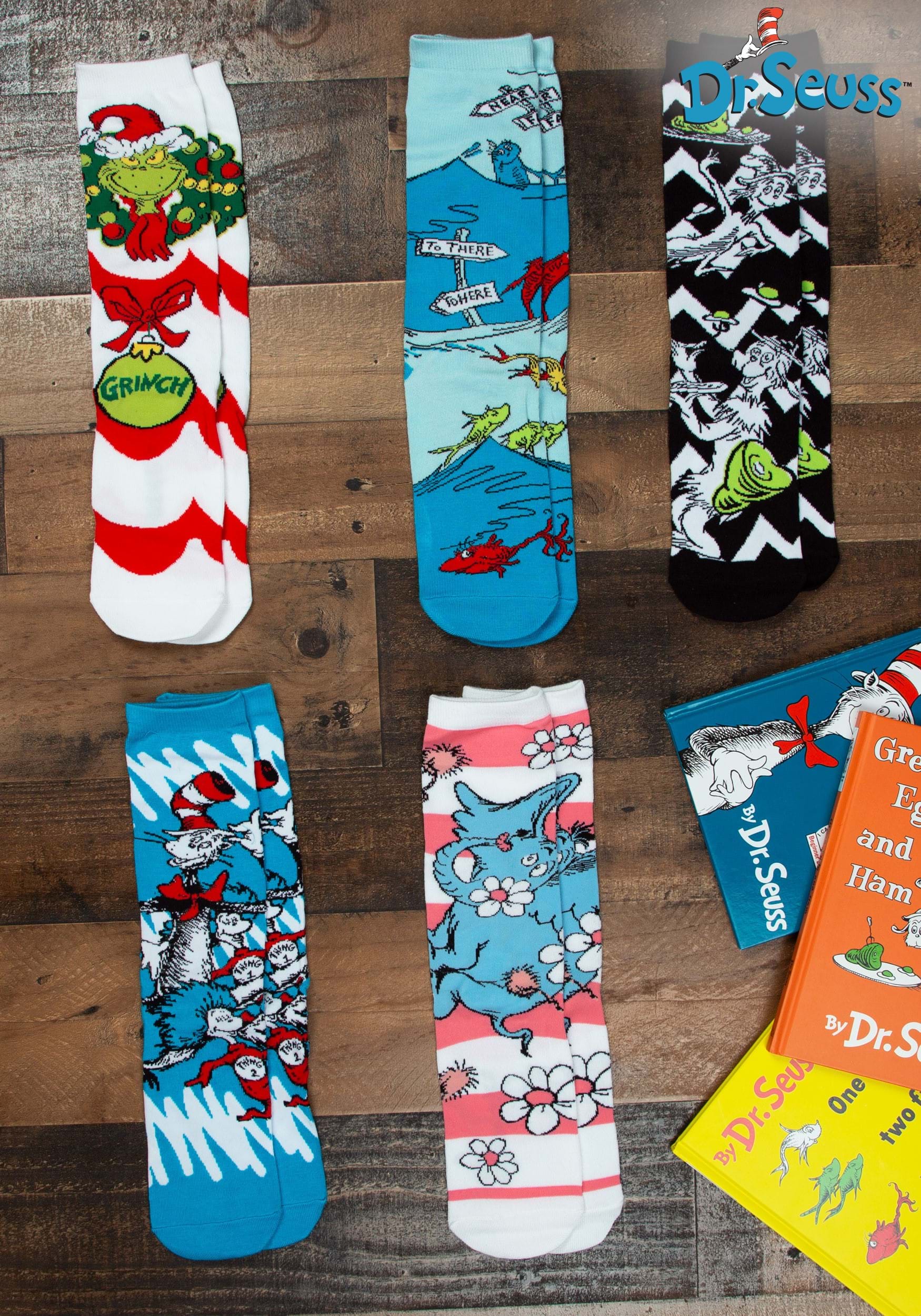 Adult Dr. Seuss Patterns 5 Pair Crew Sock Set
