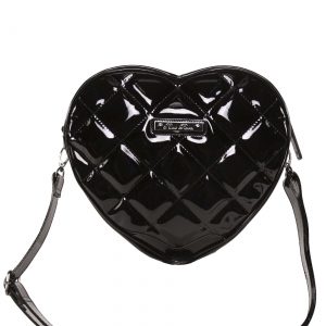 Bat Studded Quilted Faux Patent Heart Purse