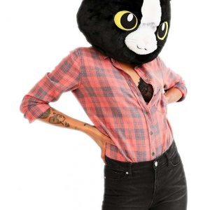Black Cat Mascot Head Mask for Adults
