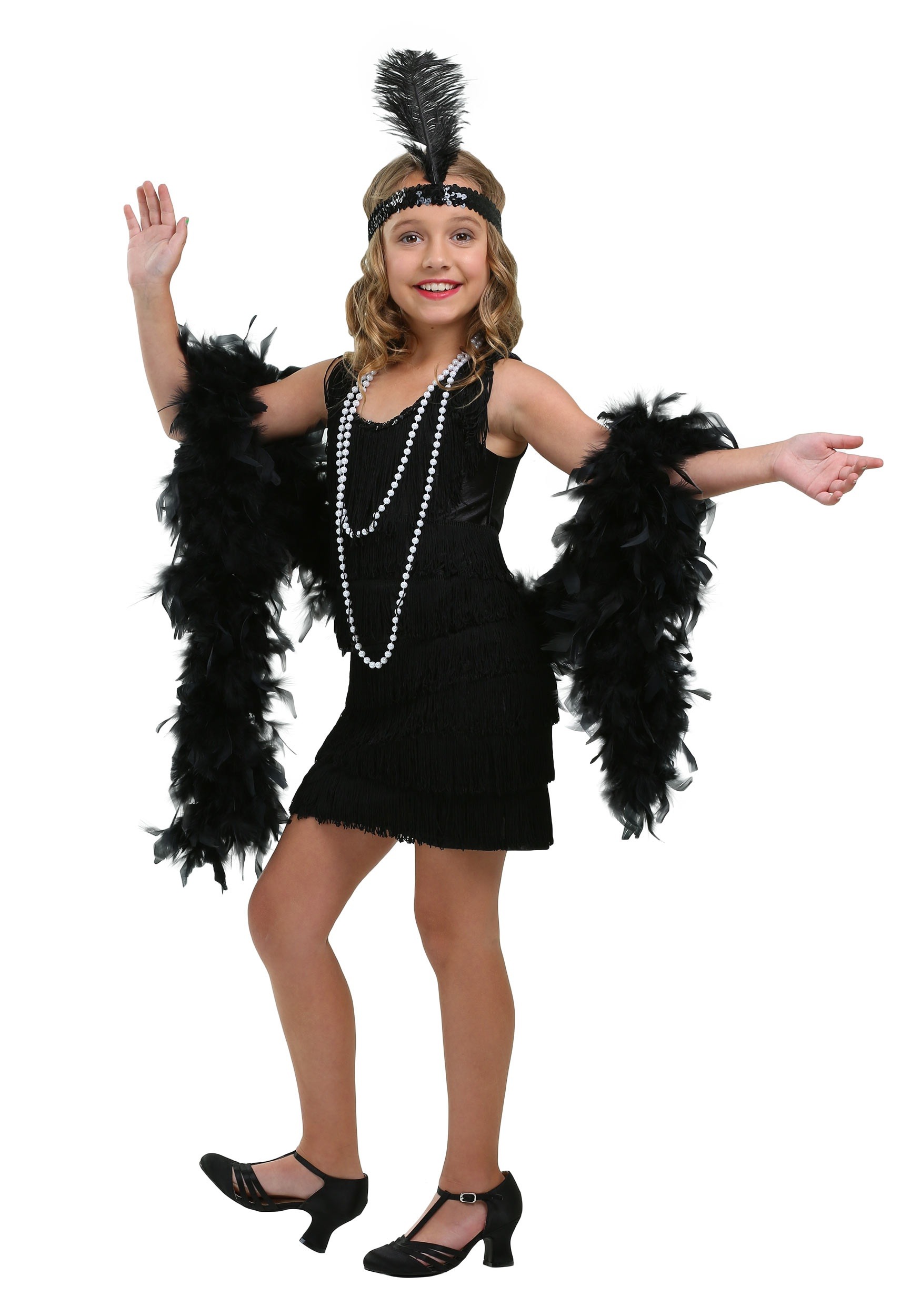 Black Fringe Flapper Costume for Girls