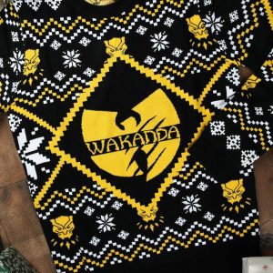 Black Panther Wakanda Black/Gold Intarsia Knit Ugly Sweater