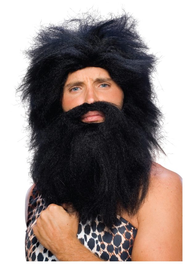 Black Prehistoric Wig and Beard for Men