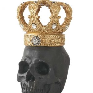 Black Resin Gold Crown Skull Halloween Decoration