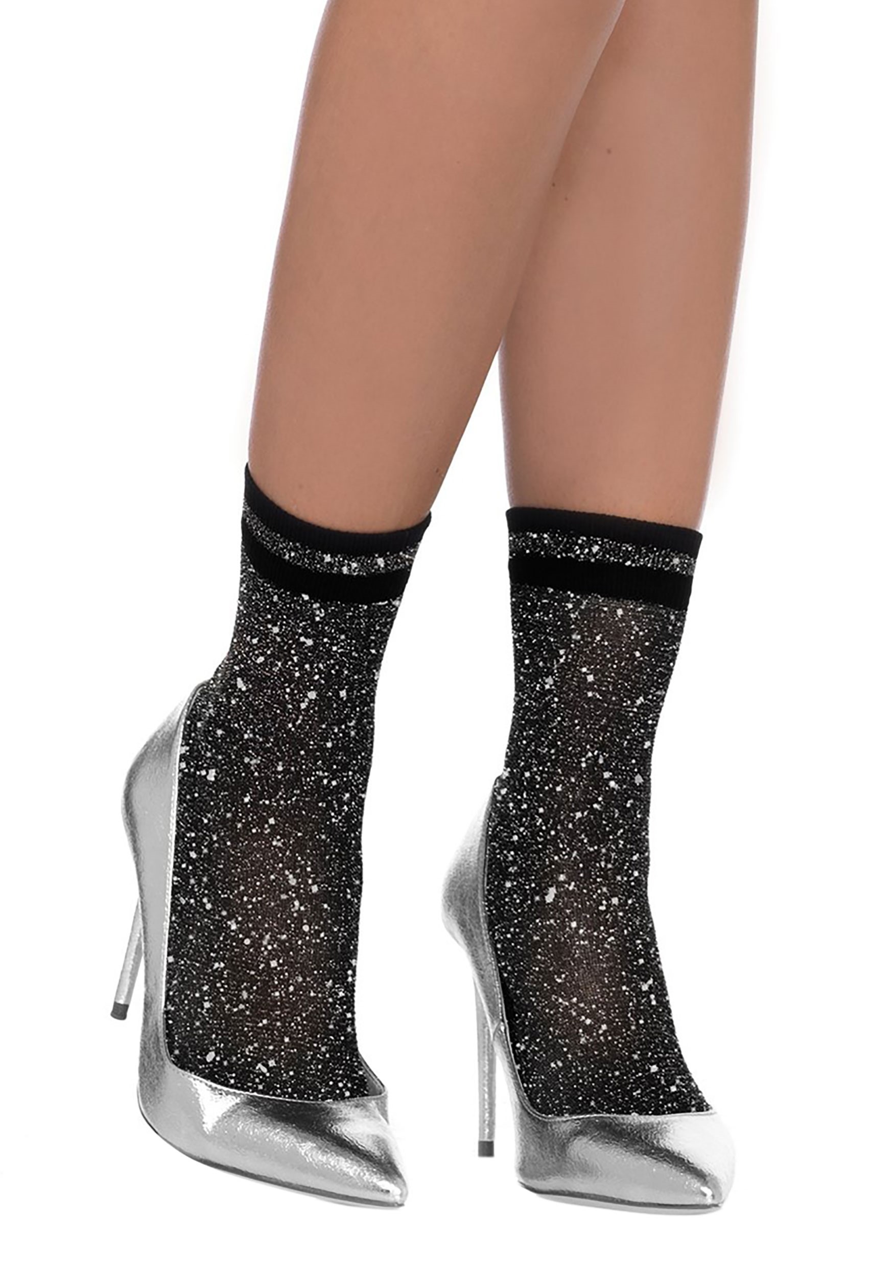 Black Silver Lurex Shimmer Ankle Socks