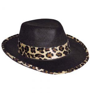 Black Velvet Leopard Trim Pimp Hat