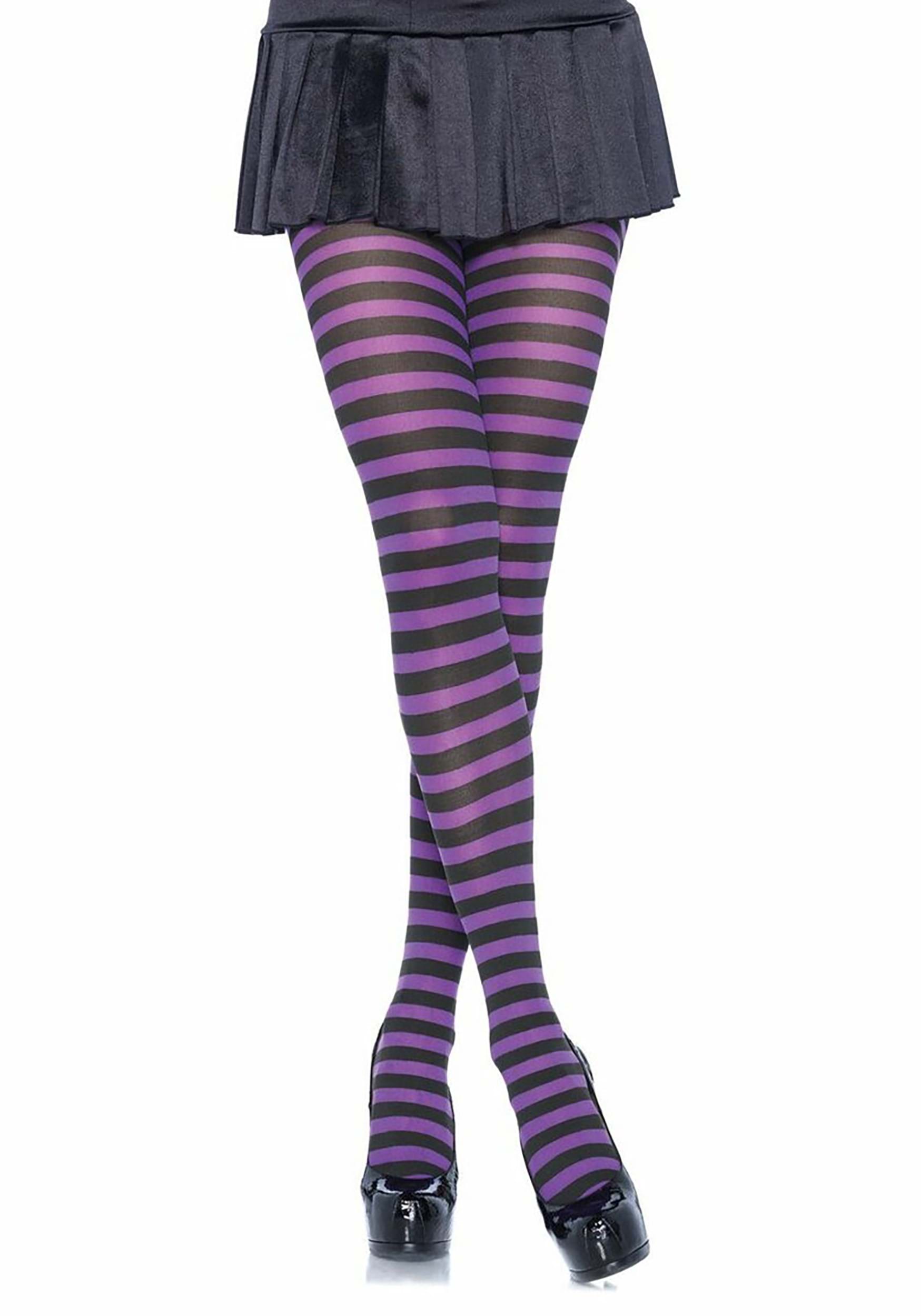 Black and Purple Plus Size Striped Nylon Tights