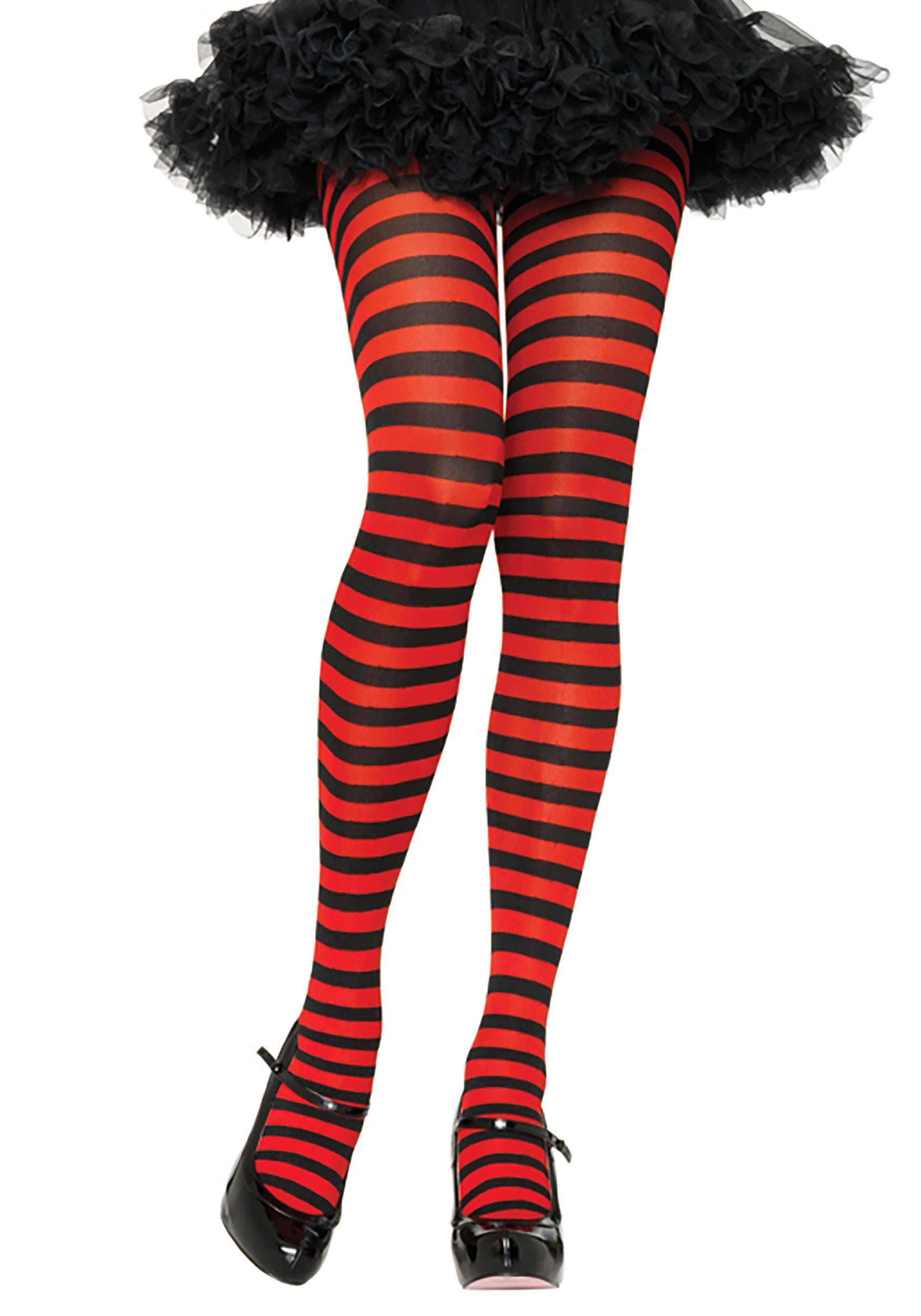 Black and Red Plus Size Striped Nylon Tights