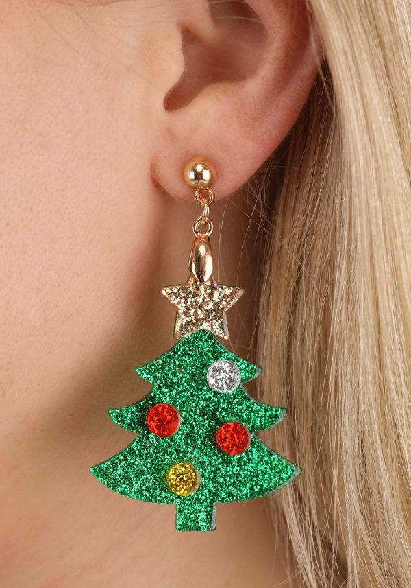 Christmas Tree Lucite Glitter Earrings