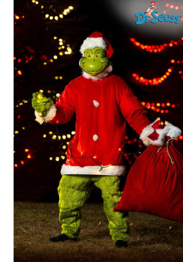 Deluxe Men's The Grinch Santa Jumpsuit with Mask Costume