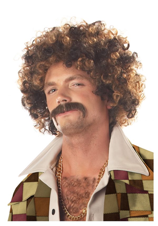 Disco Dirt Bag Wig and Mustache for Men