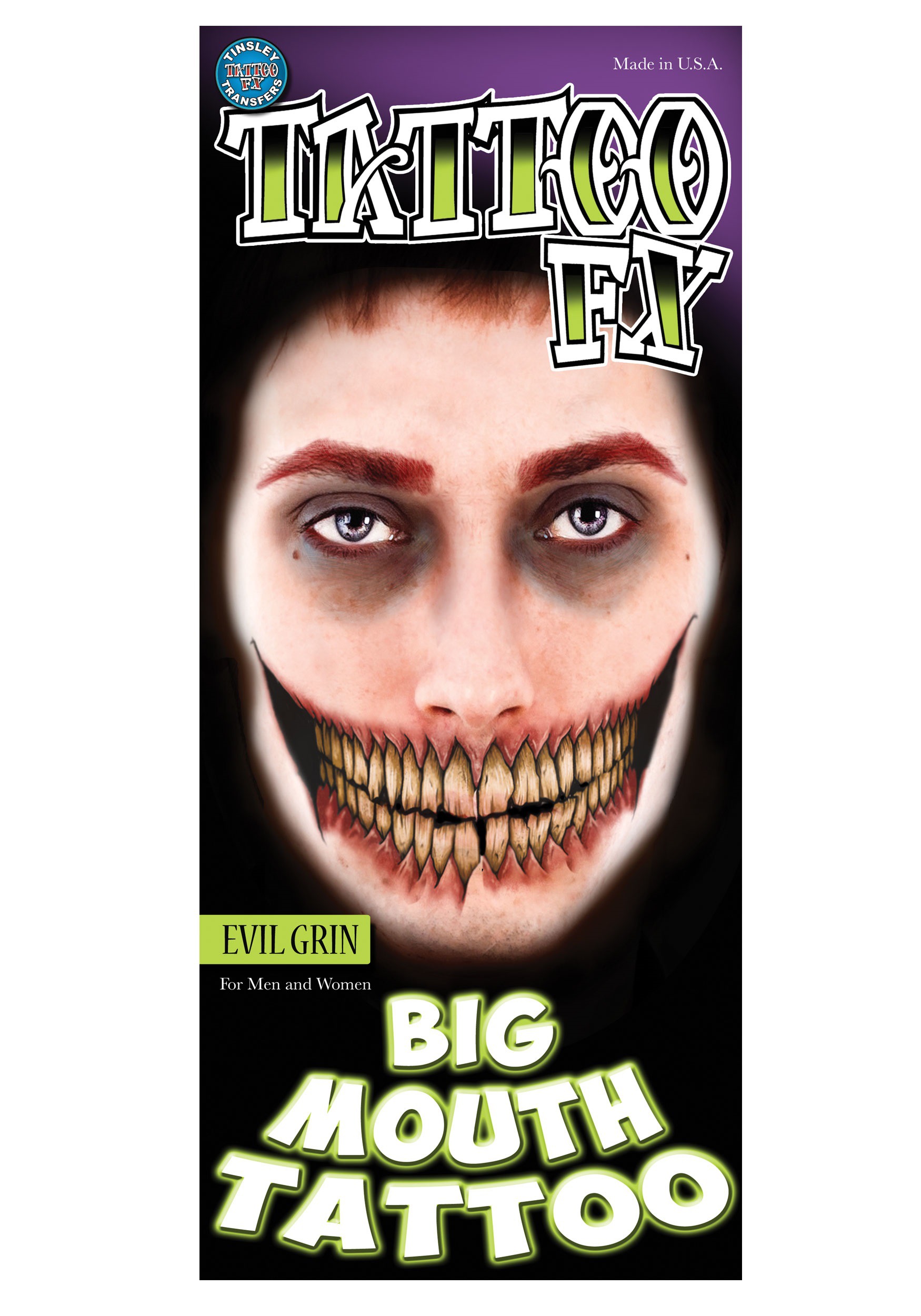 Evil Grin Temporary Big Mouth Tattoo Kit