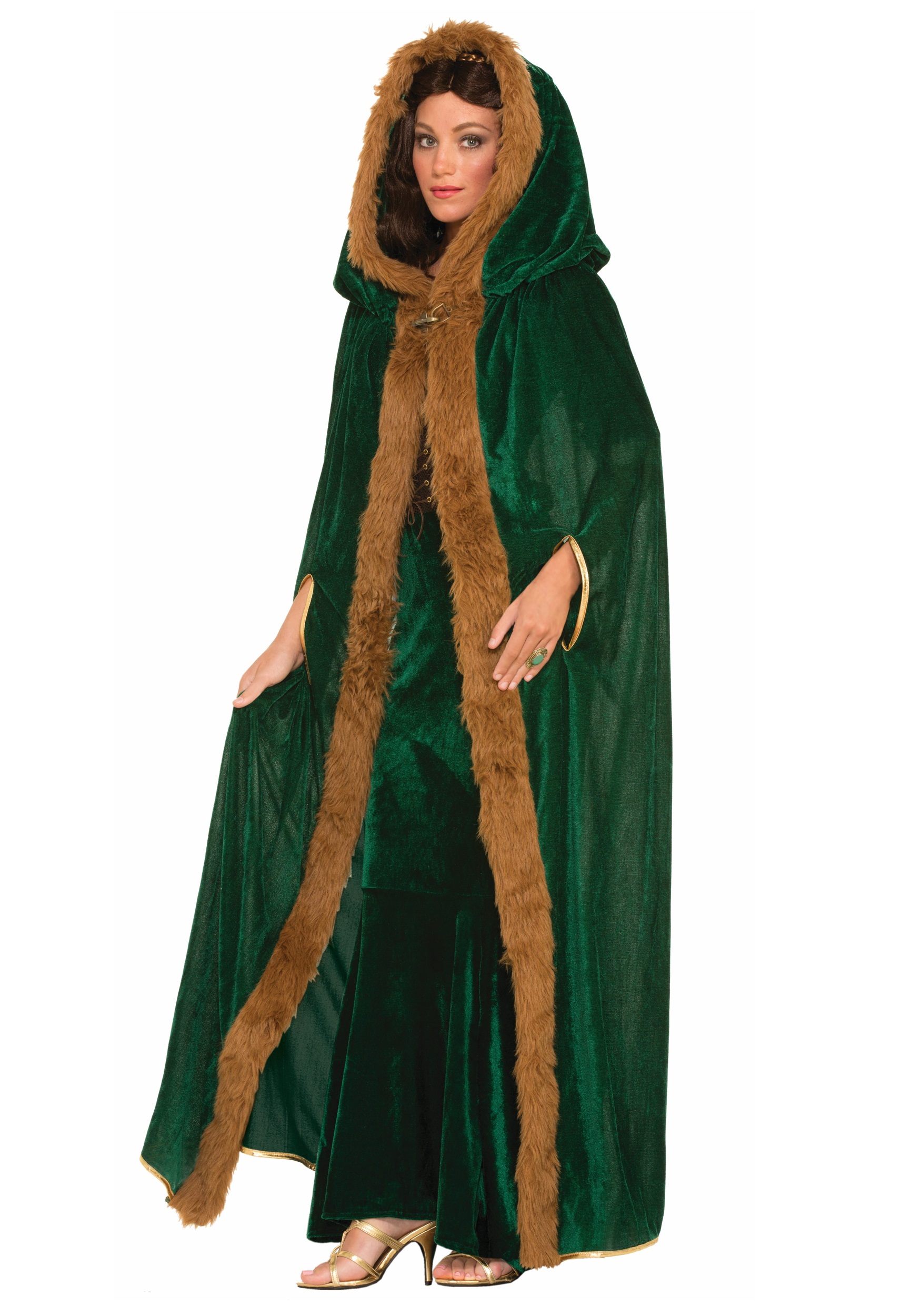 Faux Fur Trimmed Green Cape for Adults