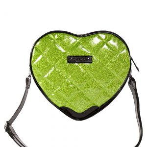 Frank Quilted Studded Glittery Faux Patent Heart Purse