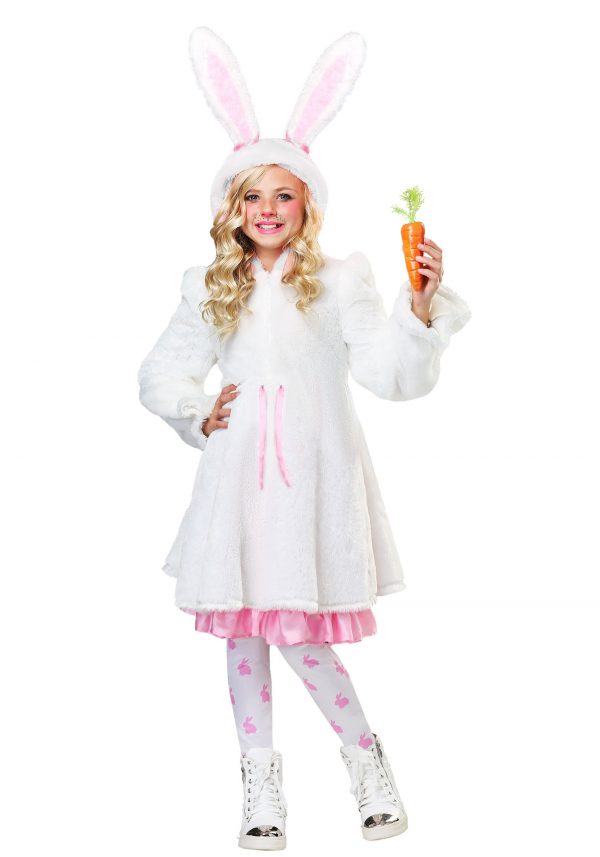 Girl's Fuzzy White Rabbit Costume