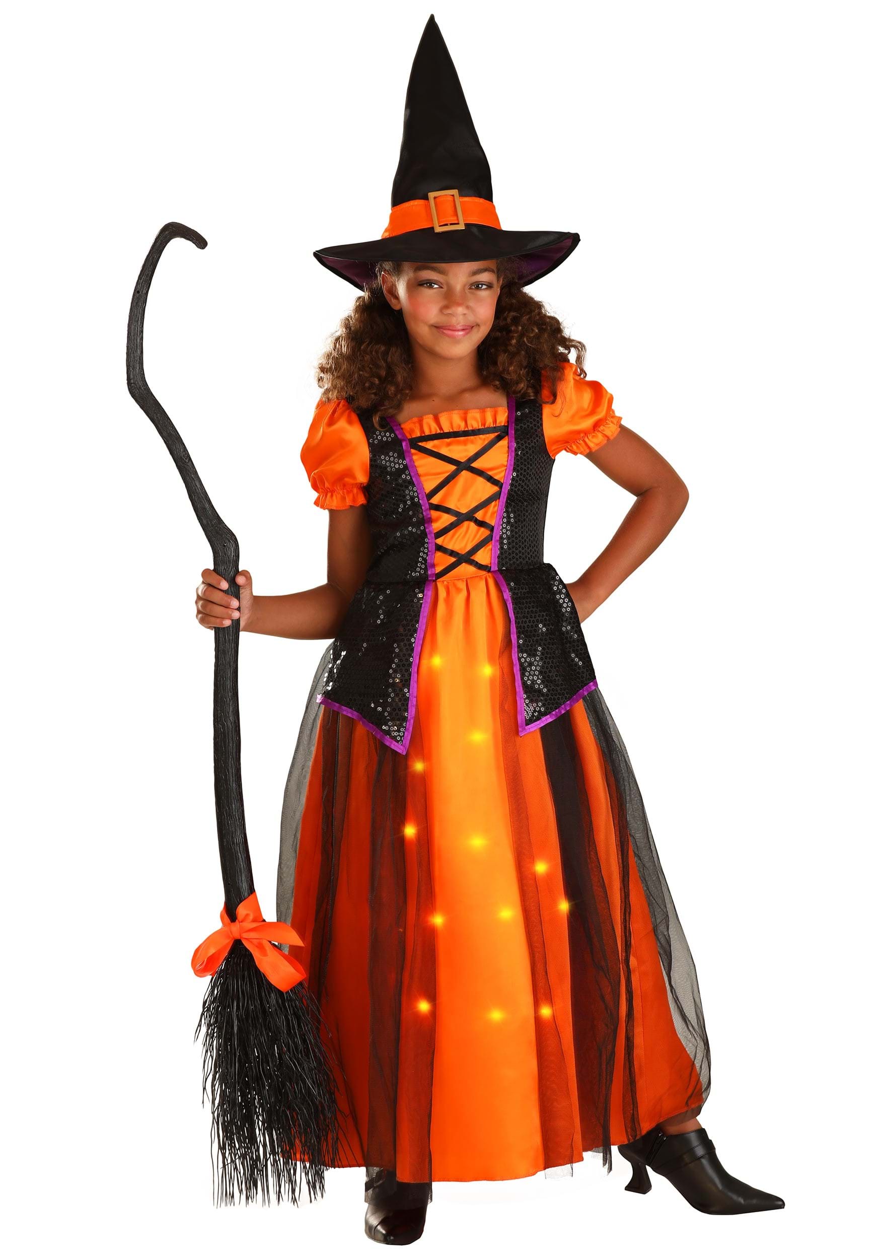 Girl’s Orange Light-Up Witch Costume