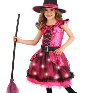 Girls Pink Light Up Witch