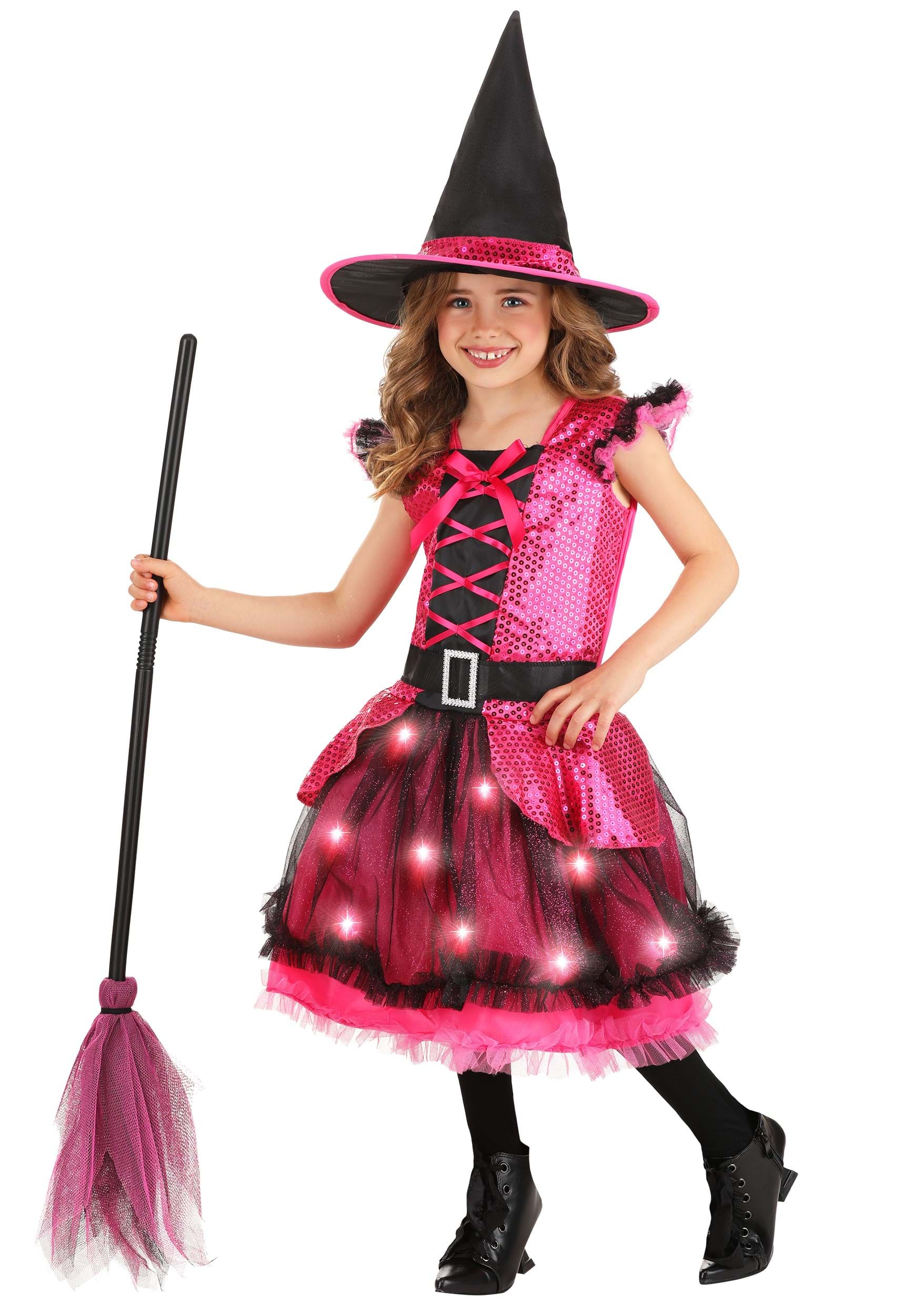 Girls Pink Light Up Witch